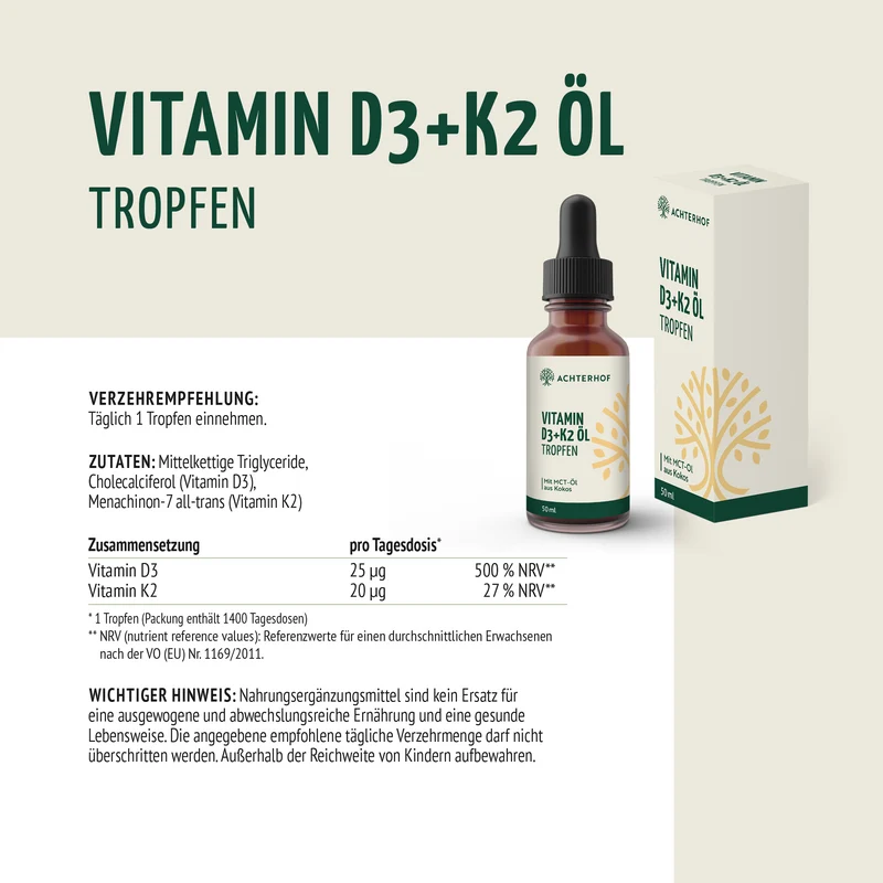Vitamin D3+K2 Öl Tropfen (50ml)