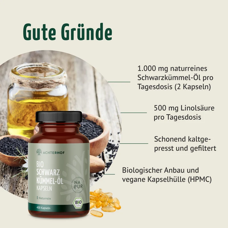Bio Schwarzkümmel-Öl Kapseln (400 Kapseln)