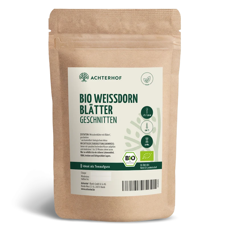 Weißdornblätter mit Blüten geschnitten Bio (250g)