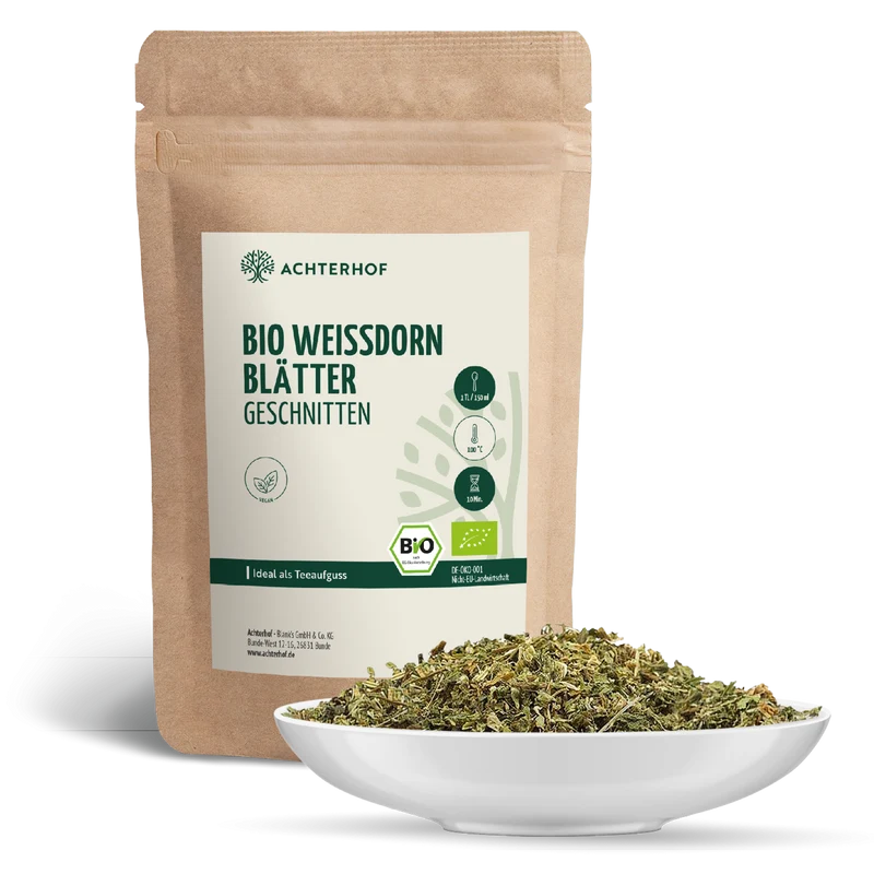 Weißdornblätter mit Blüten geschnitten Bio (500g)